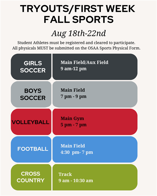 Fall Tryout Schedule